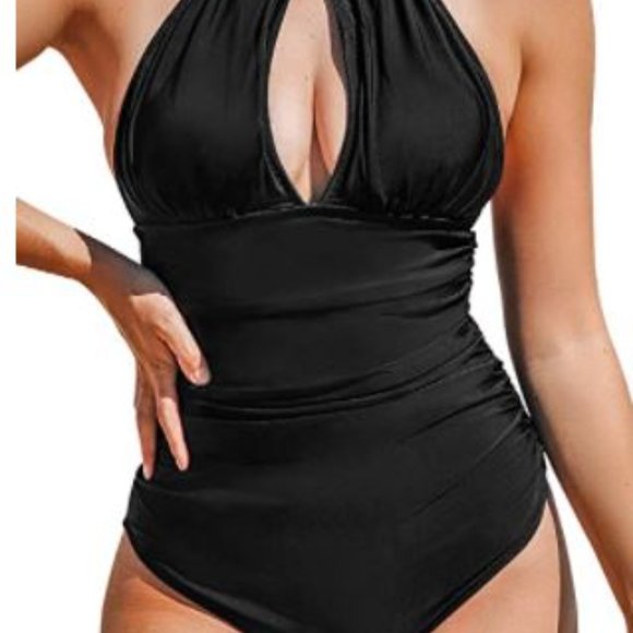 Women's Halter One Piece Cutout Swimsuits High Neck Flattering Bathing Suits - Picture 1 of 6